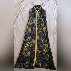 Tropical Leaf Print Maxi Dress